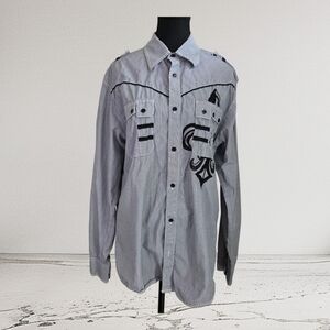 Roar Enough Excuses Men's Gray and Black Casual Button-Down Shirt Size L